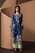 Ethnic silk 2pc bleu