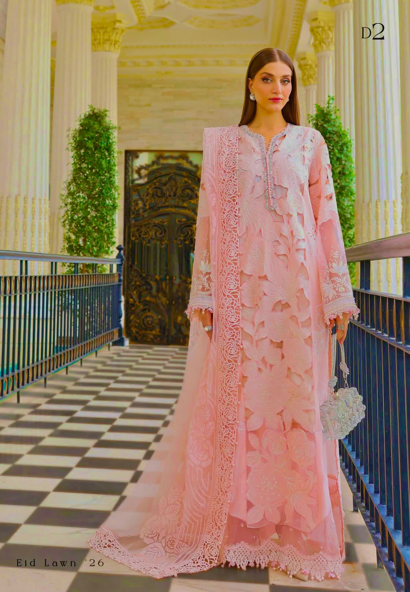 Maria b Embroidered Lawn 3pc(peach)