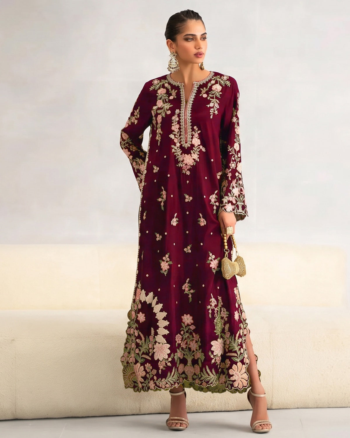 Ethnic silk 2pc Embroidered Purple