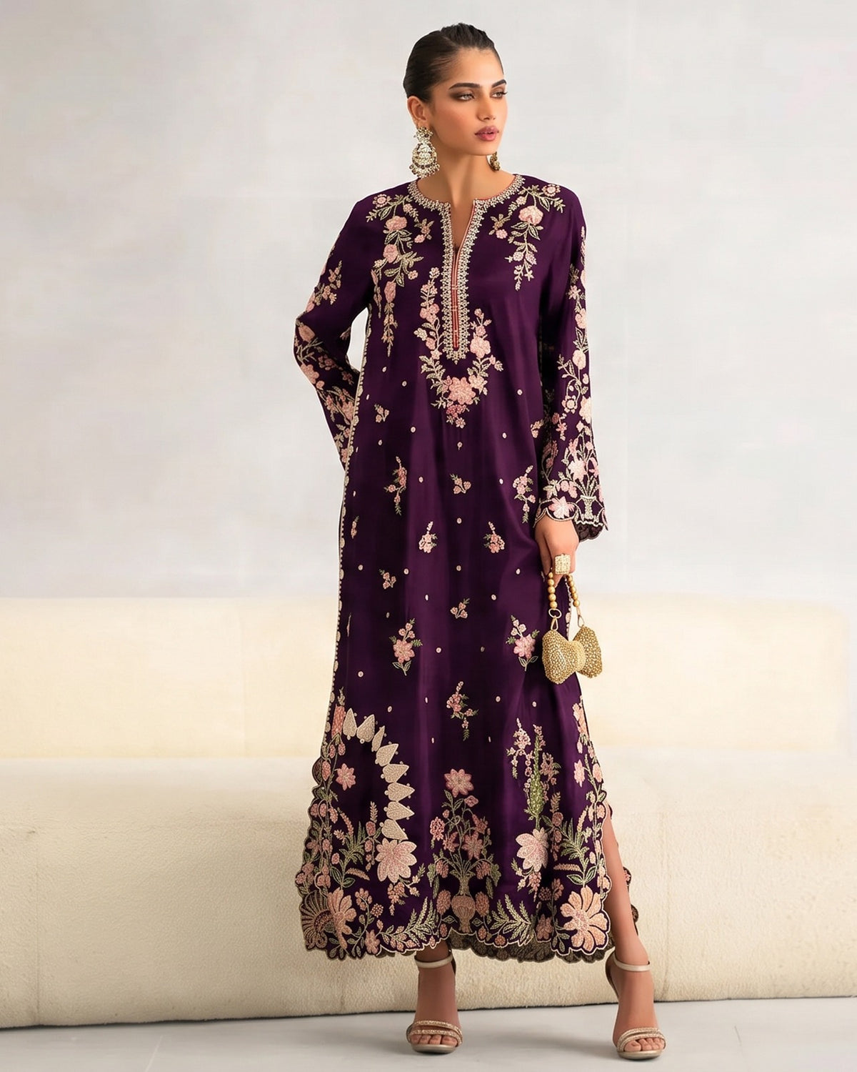 Ethnic silk 2pc Embroidered Purple