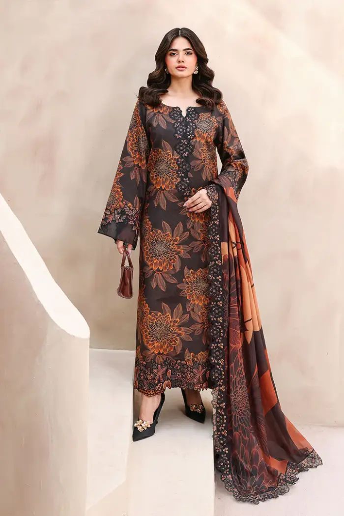Ramsha Lawn 3pc(Brown)